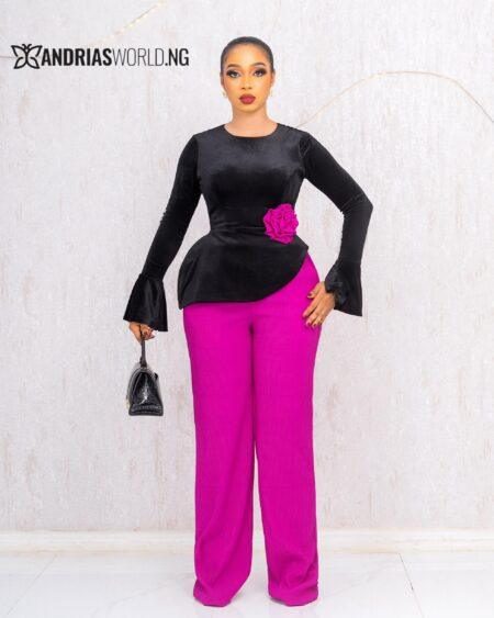 BLACK SUEDE TOP AND PINK TROUSER SET
