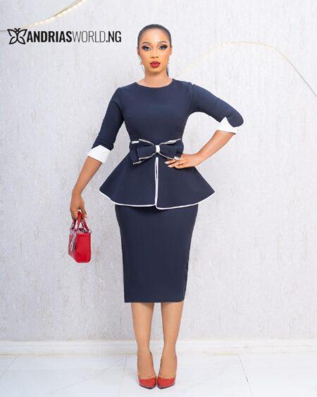 NAVYBLUE STUDDED PEPLUM DREAss