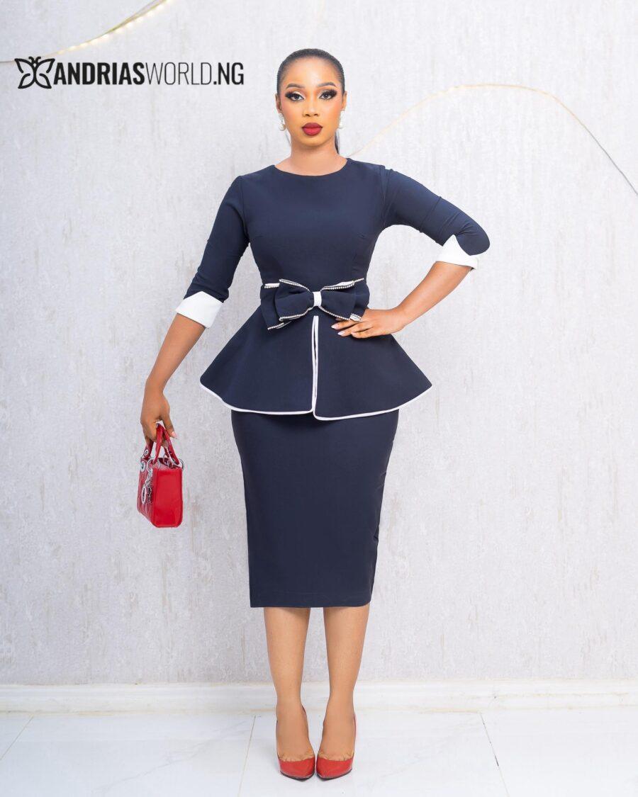 NAVYBLUE STUDDED PEPLUM DREAss