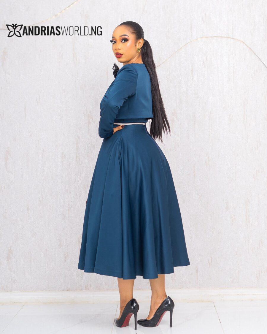 TEAL BELTED SCUBA DRESS WITH JACKET