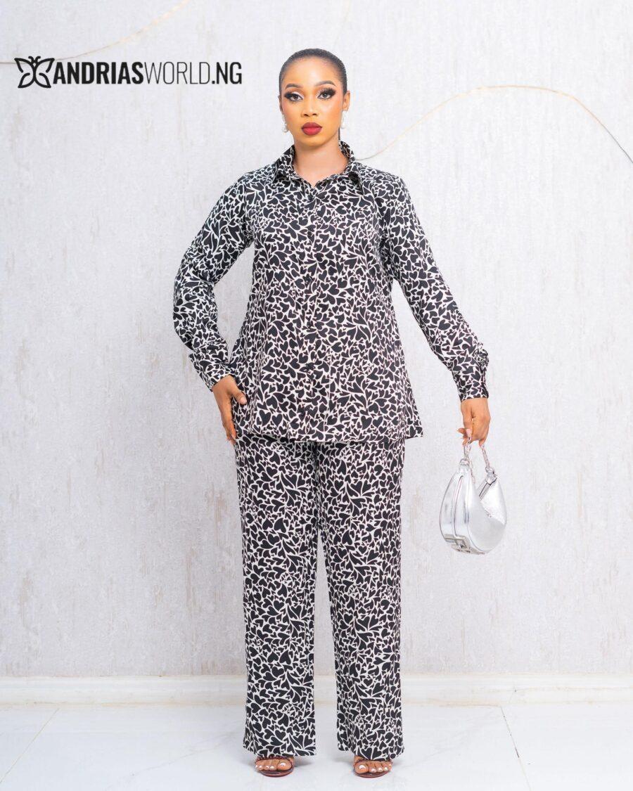 BLACK AND WHITE PATTERN TROUSER SET