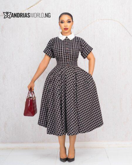 BLACK AND WHITE CHECK TWEED DRESS
