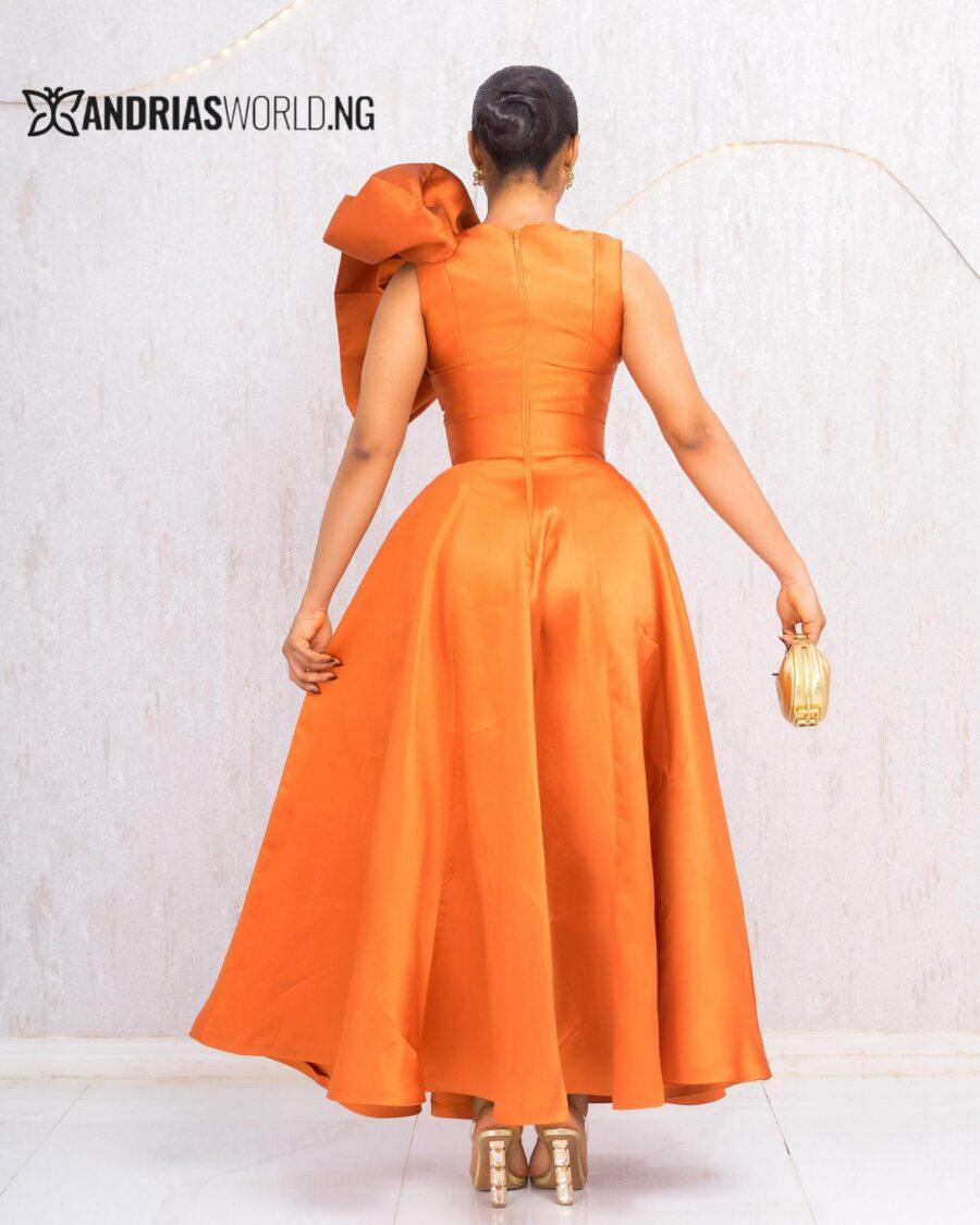 ORANGE MIKADO SKATER DRESS