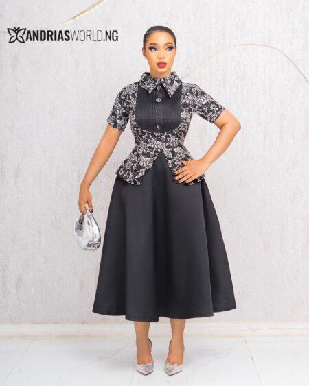 BLACK FLORAL DAMASK SKATER DRESS