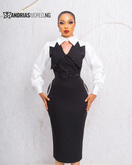 BLACK AND WHITE TAILORED STUDDED DRESS