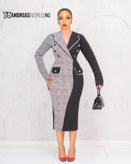 BLACK AND WHITE CHECK MIDI DRESS