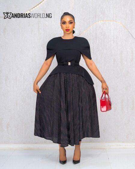 BLACK CRINKLE POLKADOT PRINT DRESS