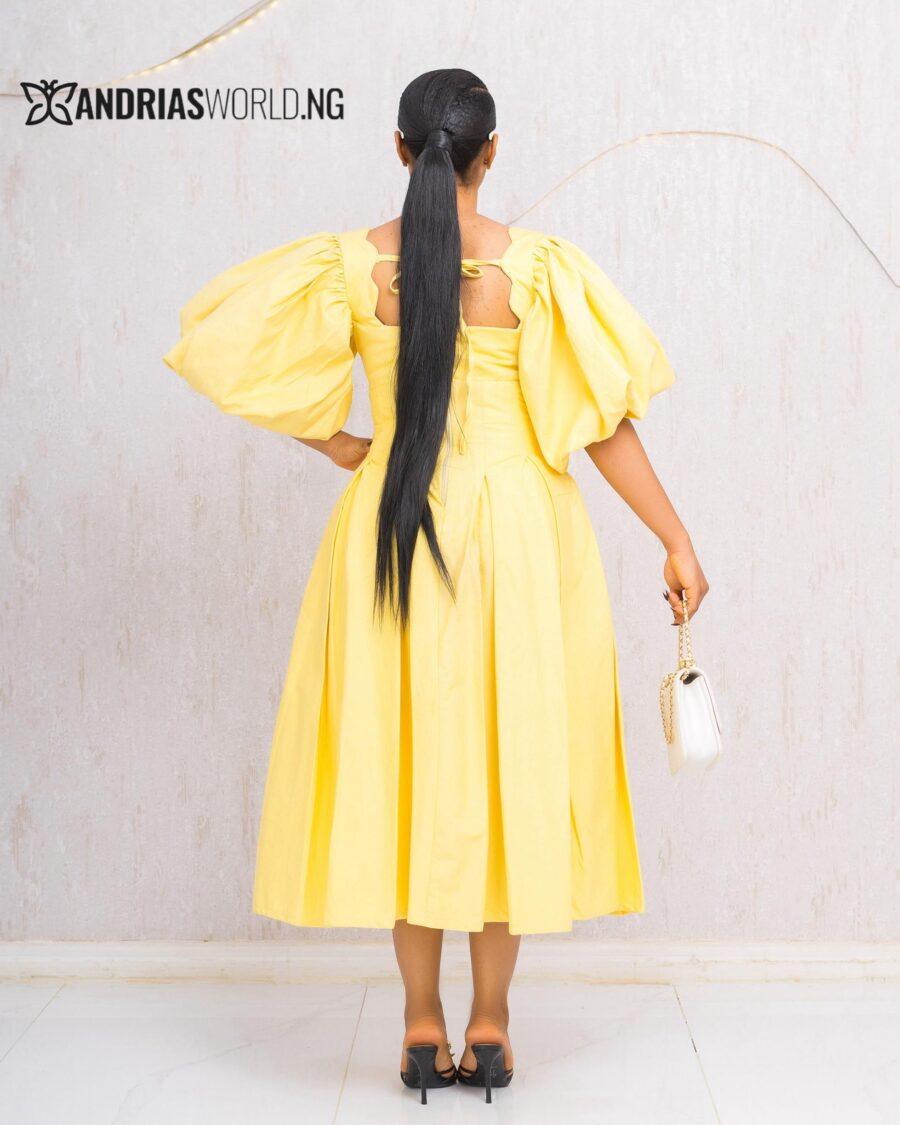 YELLOW CUT-OUT FLARE DRESS