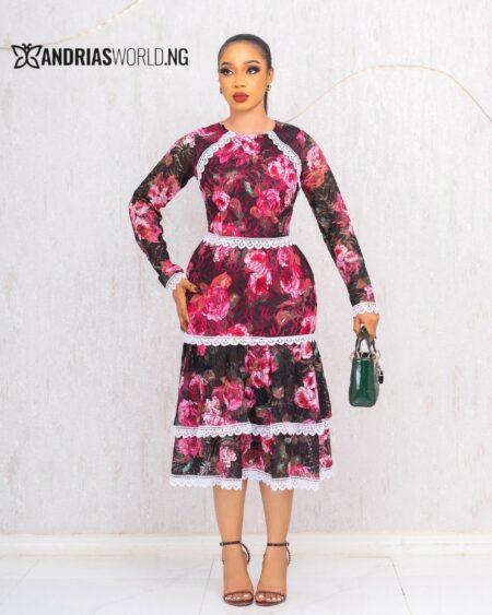 PINK FLORAL LAYERED LACE DRESS
