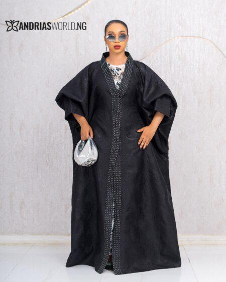BLACK DAMASK BUBU WITH WHITE FLORAL DRESS