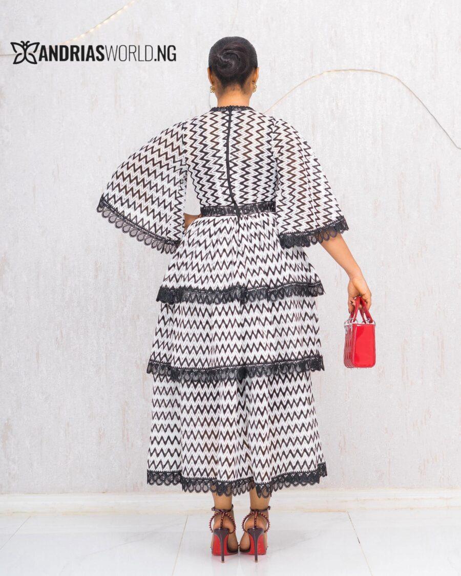 WHITE AND BLACK LAYERED LACE DRESS