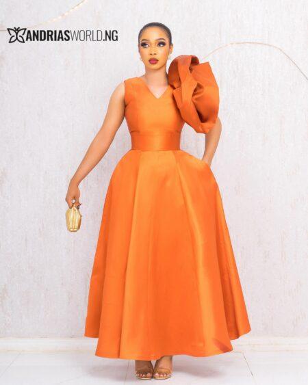 ORANGE MIKADO SKATER DRESS