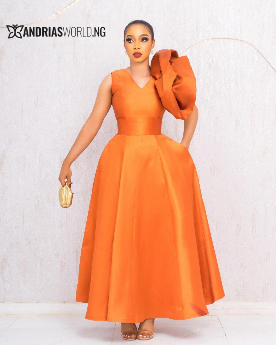 ORANGE MIKADO SKATER DRESS