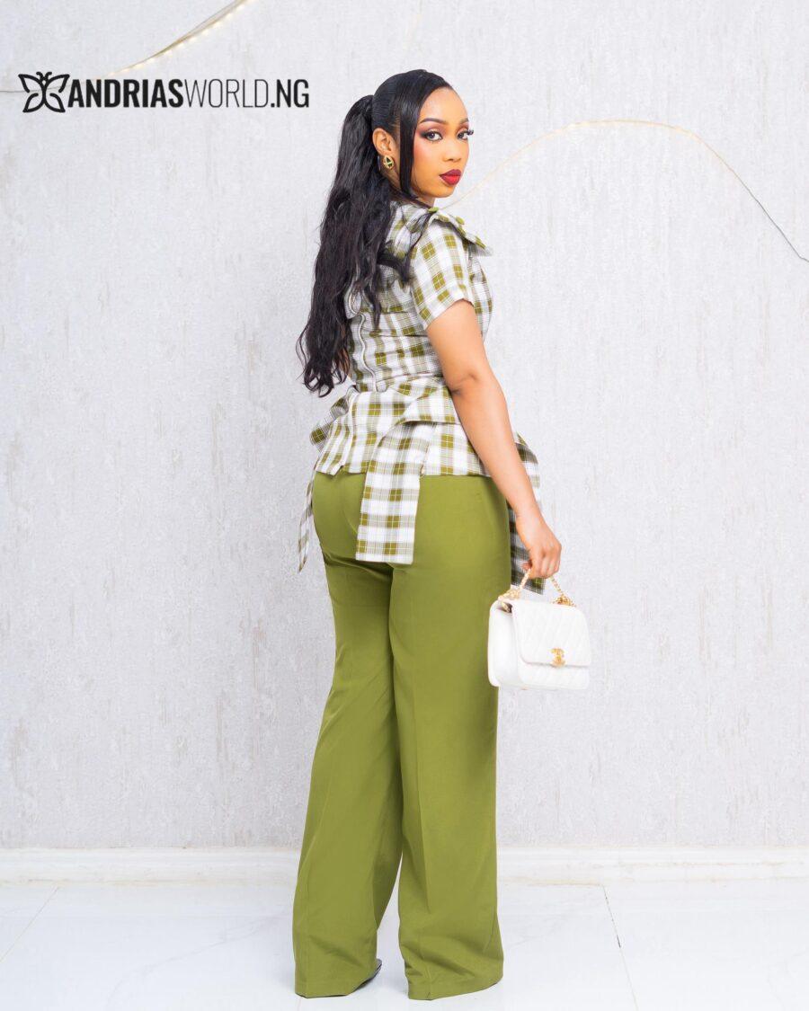 GREEN CHECK TOP AND TROUSER SET