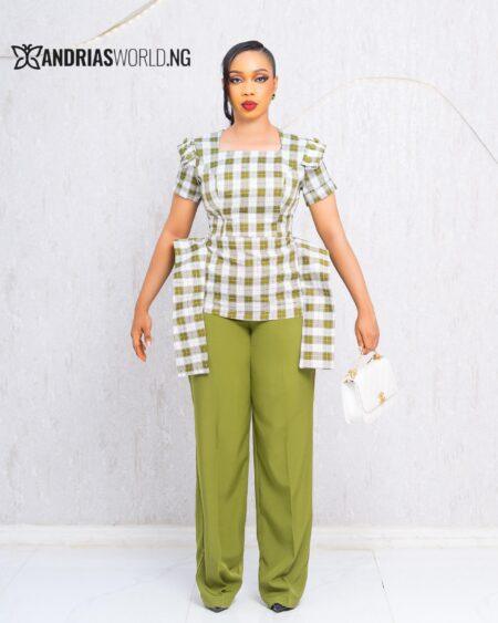 GREEN CHECK TOP AND TROUSER SET