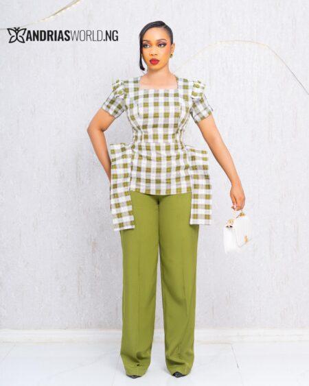 GREEN CHECK TOP AND TROUSER SET