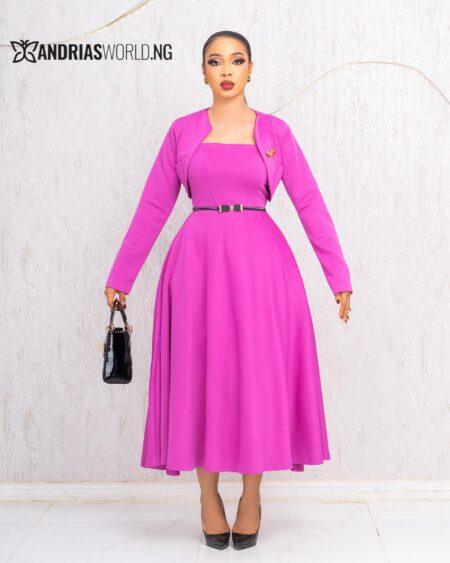 PURPLE BELTED SCUBA DRESS WOTH JACKET