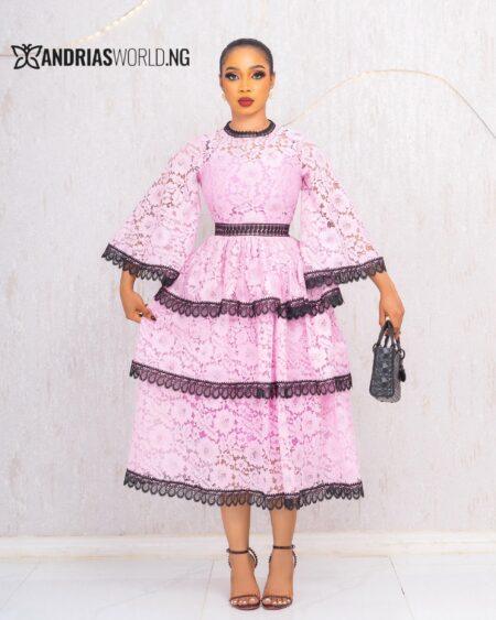 PINK AND BLACK LAYERED LACE DRESS