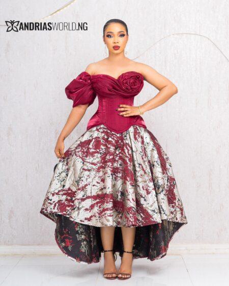 WINE RUCHED CORSET TOP WITH DAMASK SKIRT