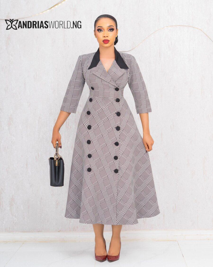 BLACK AND WHITE MAXI CHECK DRESS