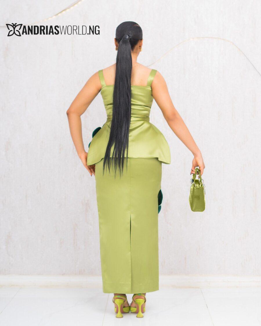 LEMON GREEEN MIKADO TWO PIECE SKIRT SET