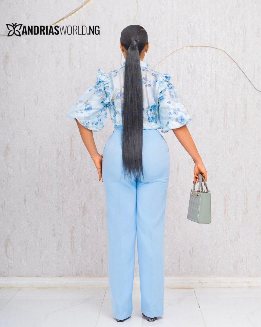SKY BLUE TWO PIECE FLORAL SHIRT AND TROUSER SET