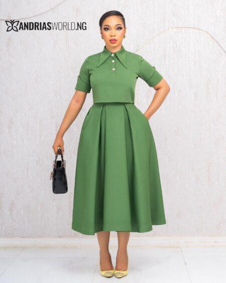 GREEN CROPPED TOP AND SKIRT SET