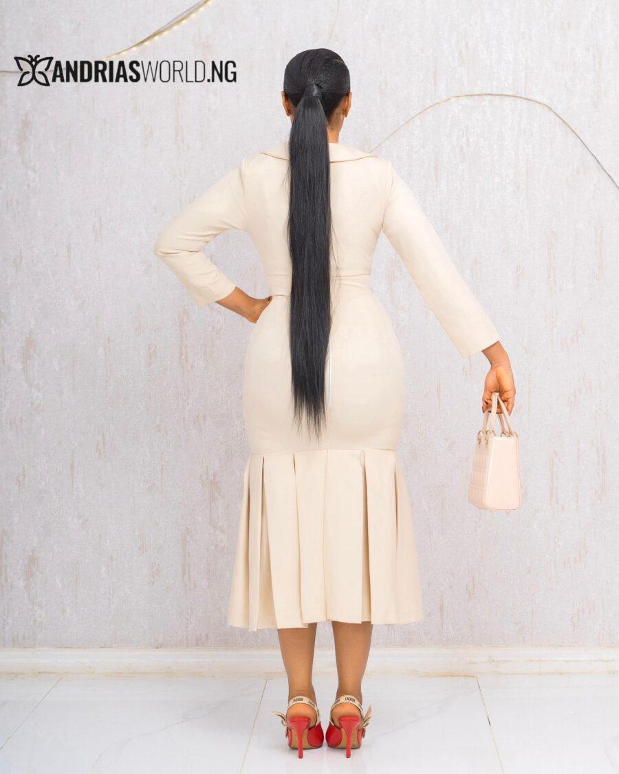 NUDE MIDI FISHTAIL DRESS
