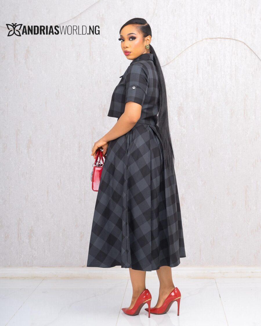 GREY AND BLACK CHECK SKIRT SET