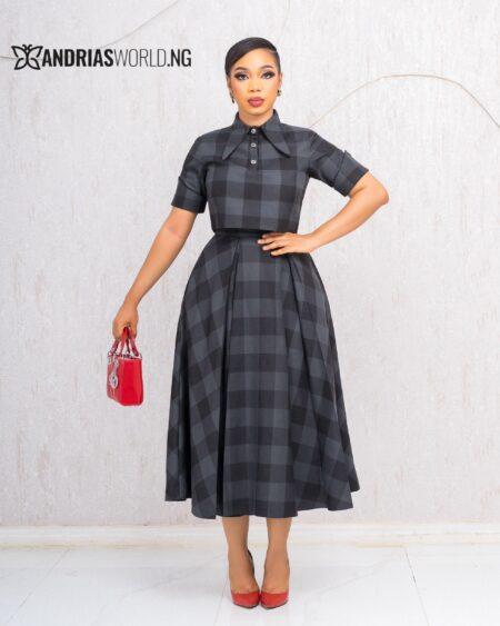 GREY AND BLACK CHECK SKIRT SET