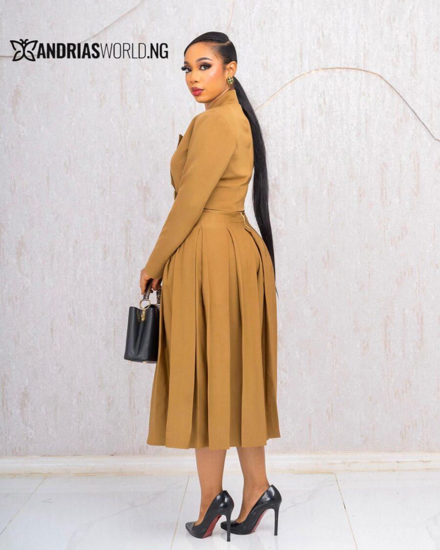 BROWN CROP JACKET AND SKIRT SET