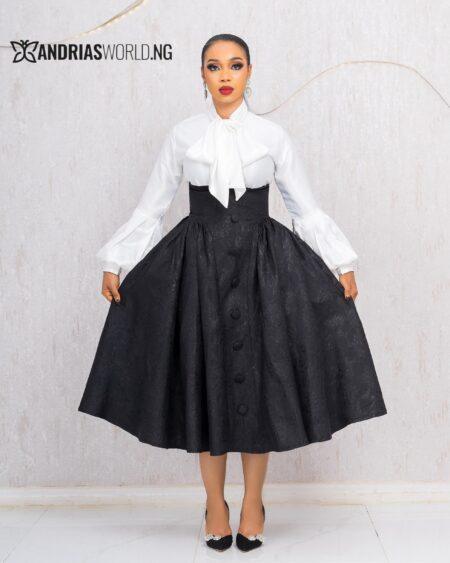 WHITE TOP WITH BLACK DAMASK SKATER SKIRT