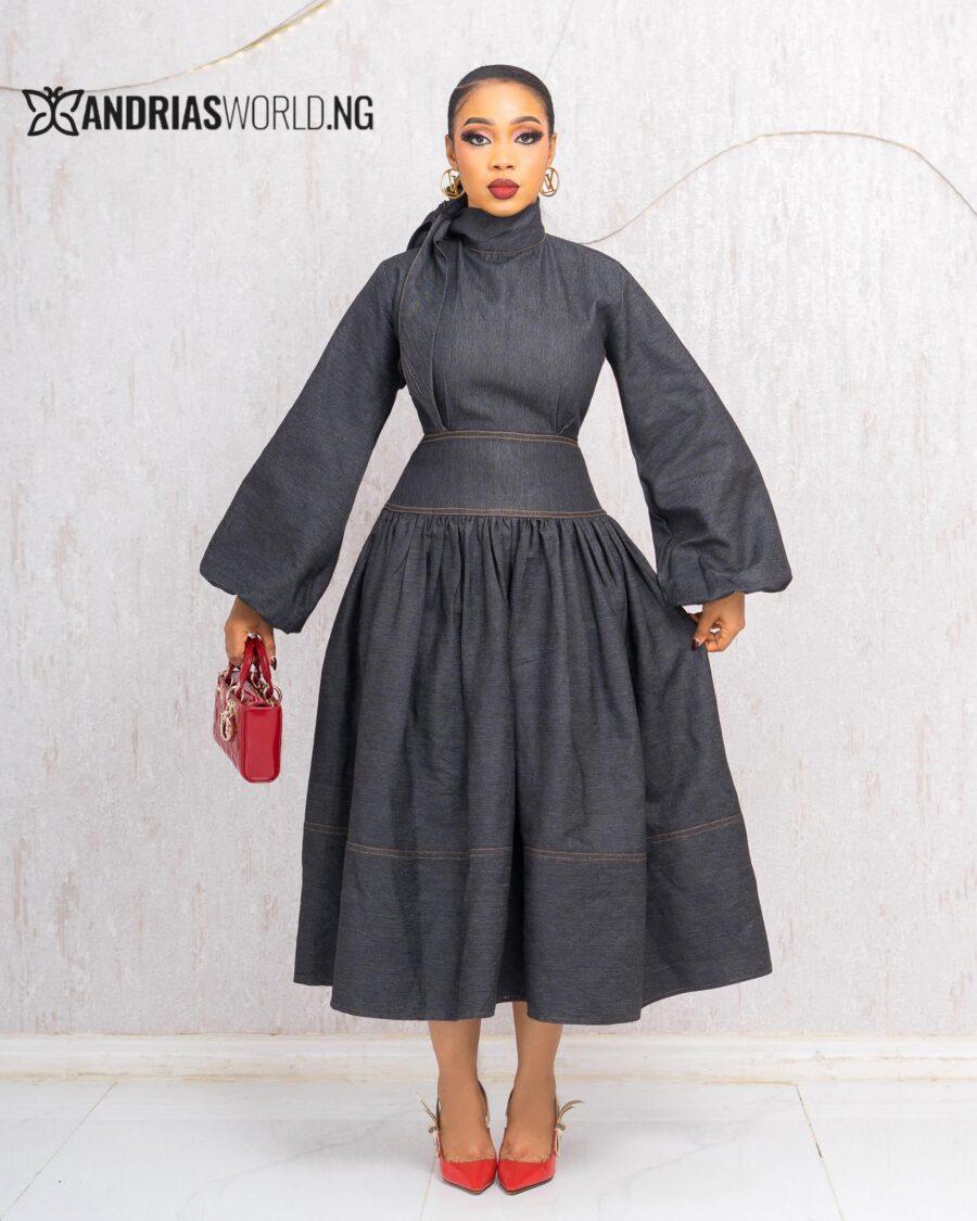 BLACK DENIM SKATER DRESS
