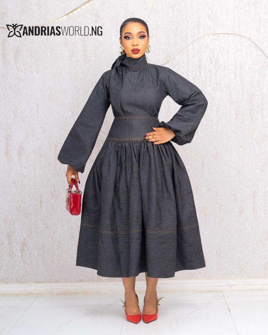 BLACK DENIM SKATER DRESS