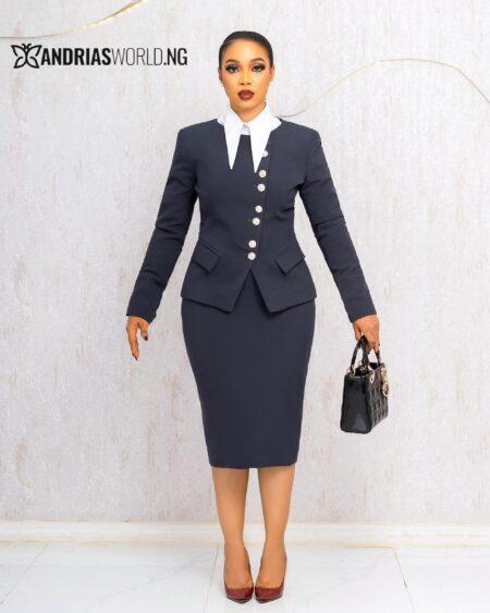 GREY THREE PIECE SKIRT SUIT
