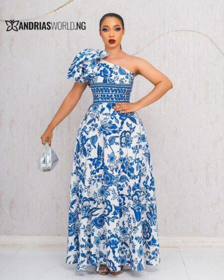 BLUE AND WHITE PRINT MAXI SUN DRESS