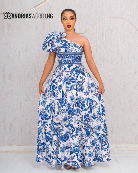 BLUE AND WHITE PRINT MAXI SUN DRESS