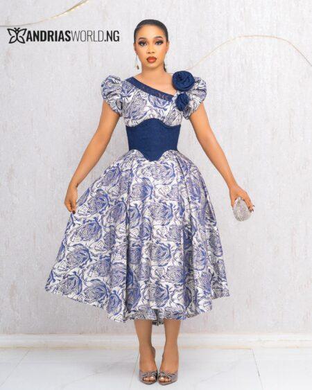BLUE FLORAL DAMASK SKATER DRESS