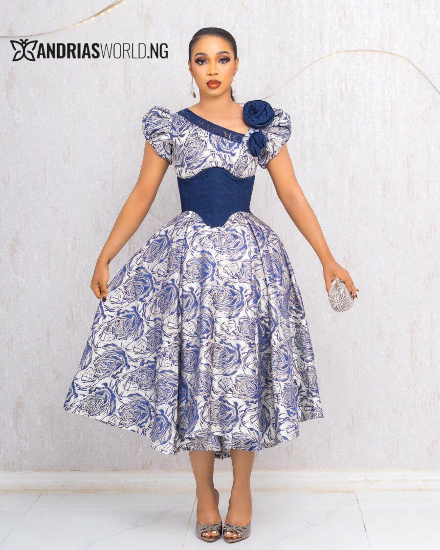 BLUE FLORAL DAMASK SKATER DRESS