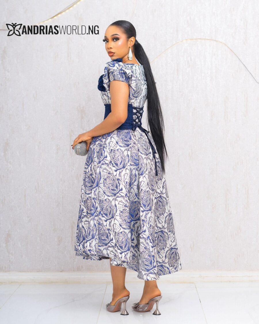 BLUE FLORAL DAMASK SKATER DRESS