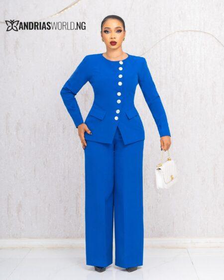 BLUE TWO PIECE TROUSER SUIT