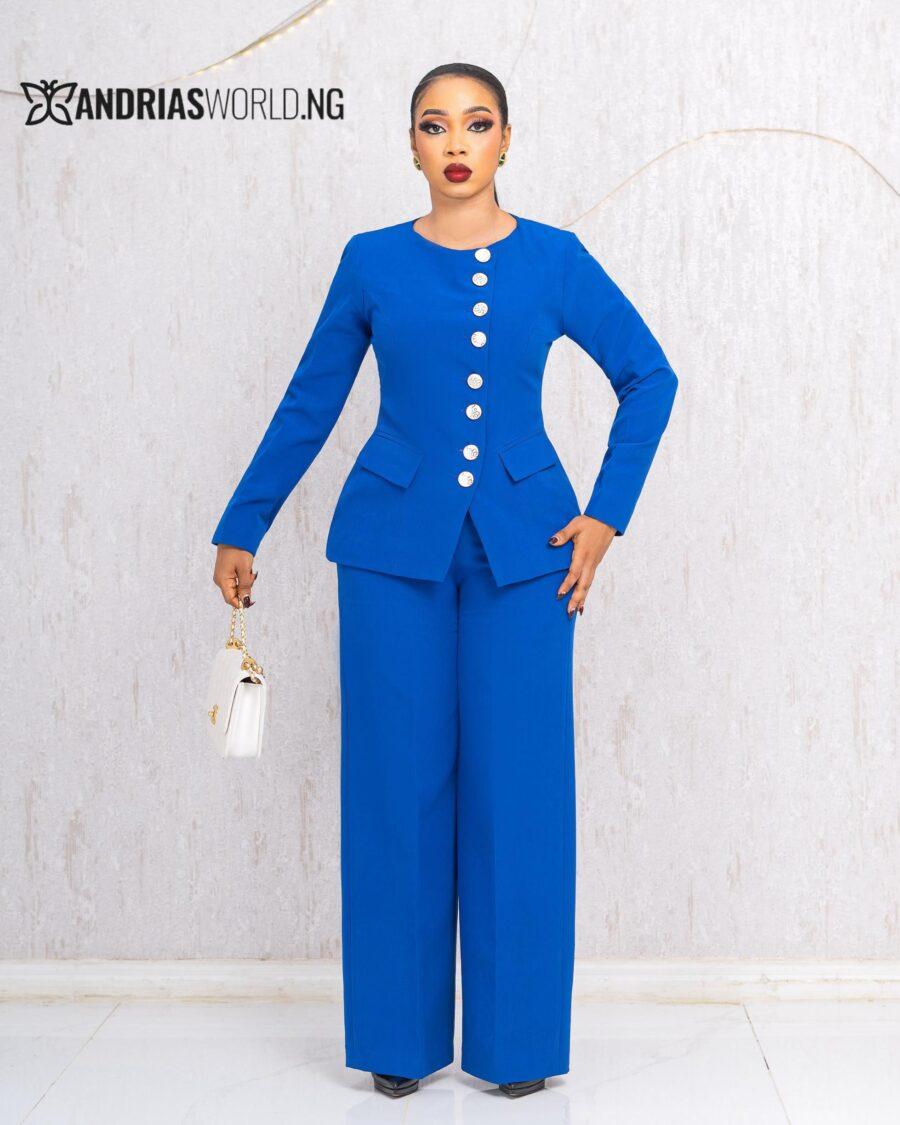 BLUE TWO PIECE TROUSER SUIT