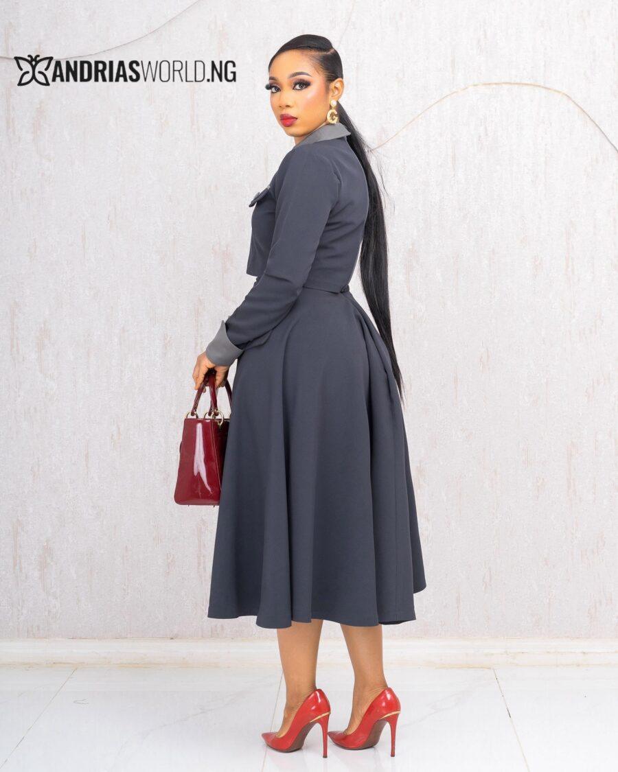 GREY SKATER DRESS WITH ATTACHED JACKET