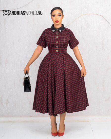 RED AND BLACK CHECK TWEED DRESS