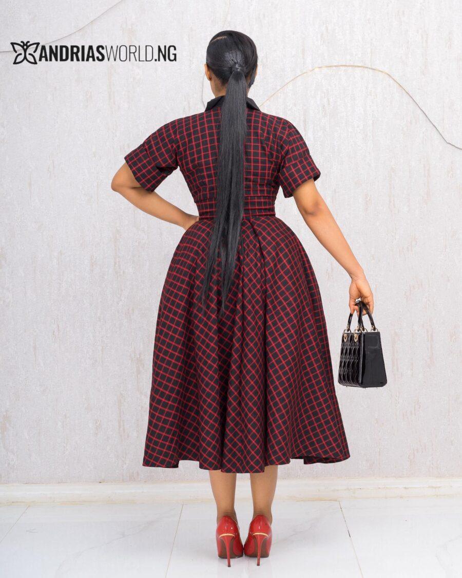 RED AND BLACK CHECK TWEED DRESS