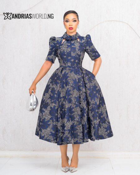 BLUE DAMASK SKATER DRESS