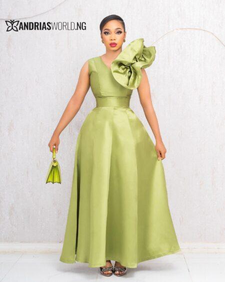 GREEN MAXI MIKADO SKATER DRESS