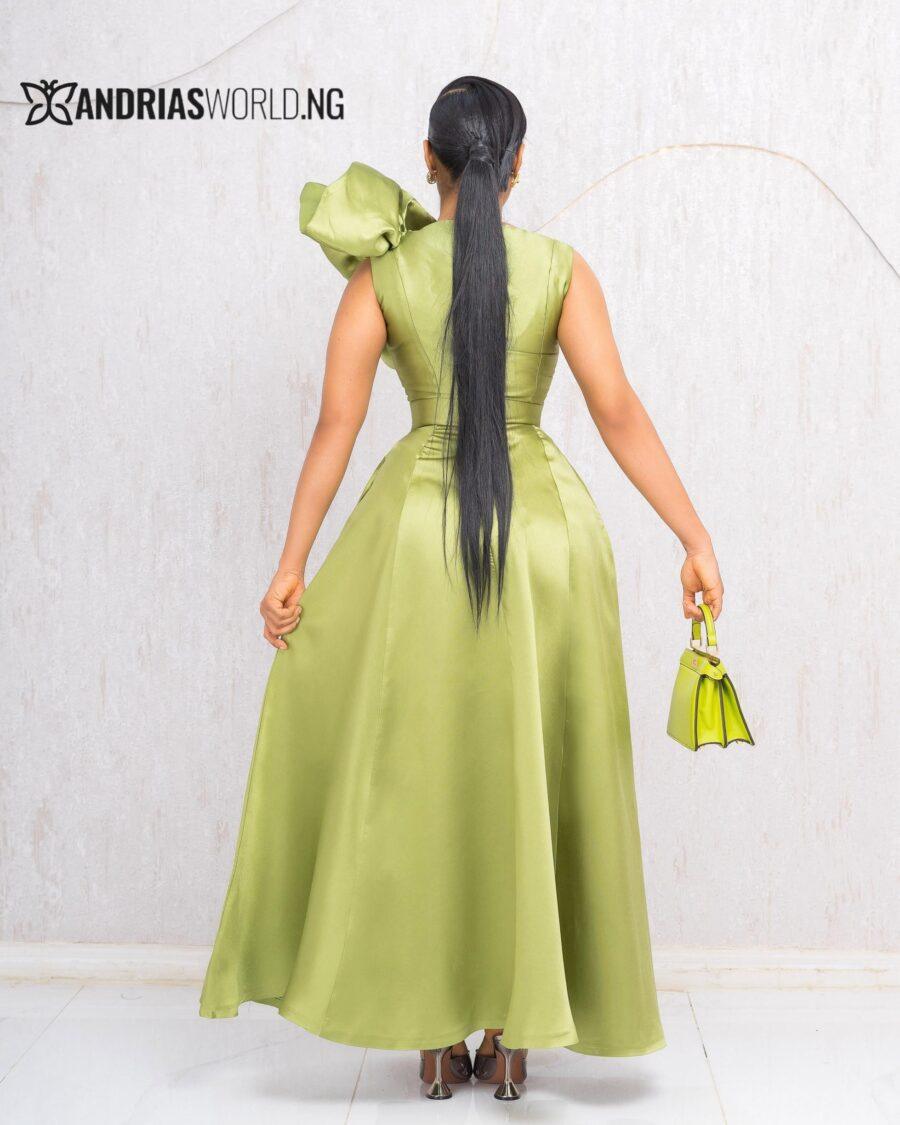 GREEN MAXI MIKADO SKATER DRESS