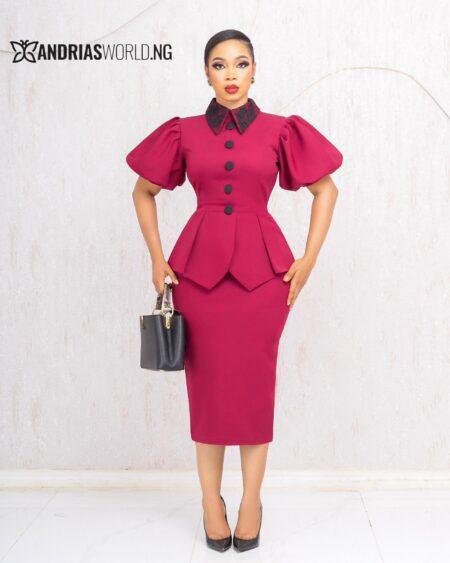 WINE PEPLUM MIDI DRESS