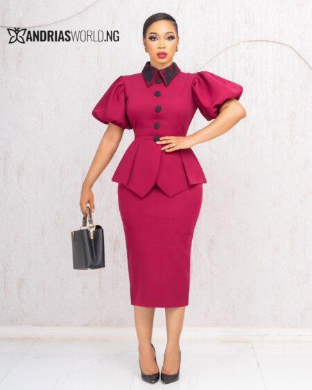 WINE PEPLUM MIDI DRESS